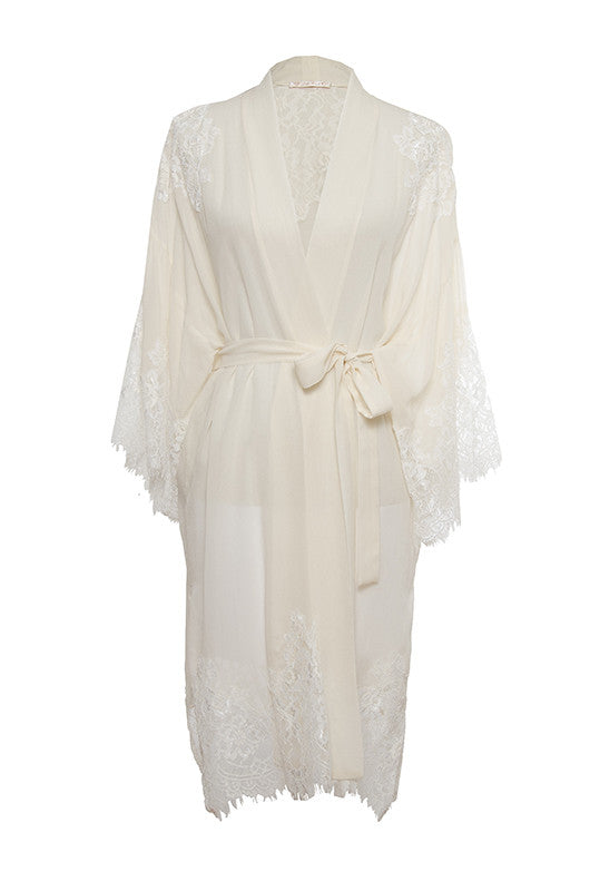 The Coco Lace Silk Kimono in off white.