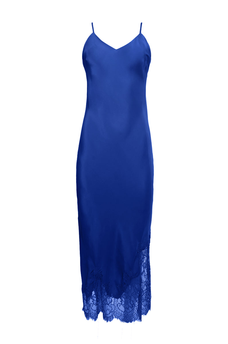 Long Silk Lace Slip Dress True Blue True Blue / L