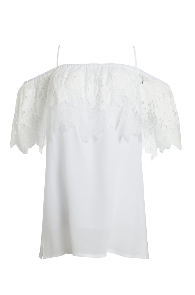 The Julia Lace Silk Off The Shoulder Top in white.