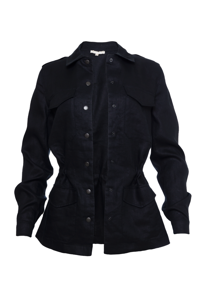 The Linen Army Jacket in black.