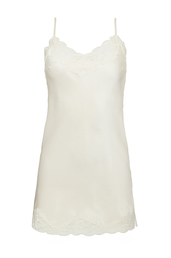 The Floral Lace Silk Tunic in dove.
