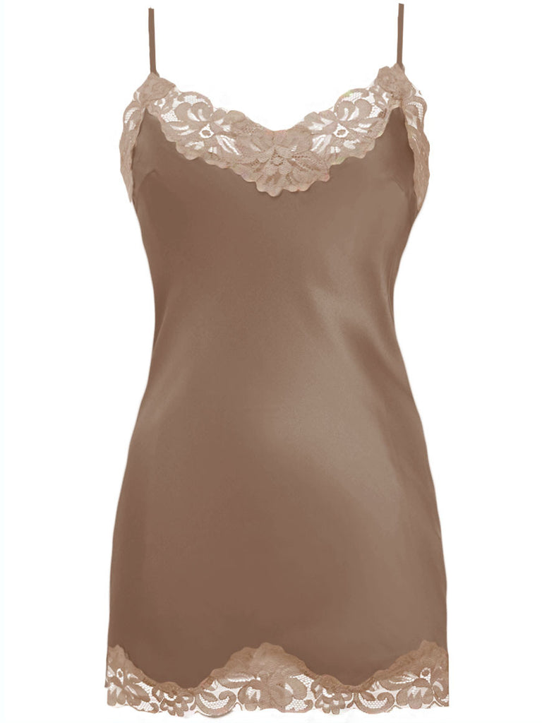 The Floral Lace Silk Tunic in tobacco.
