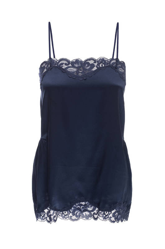 The Charlotte Lace Silk Cami in navy.