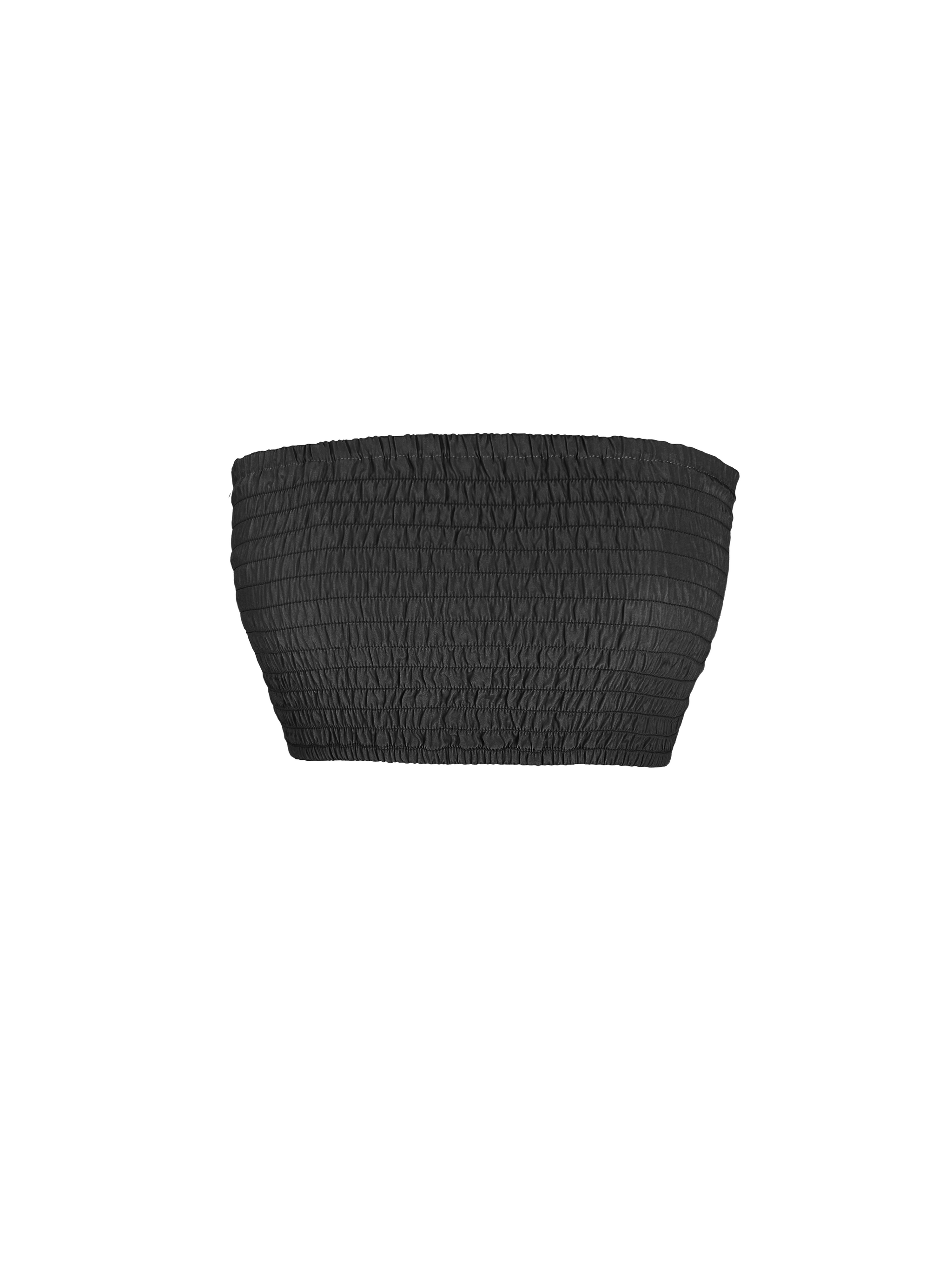 black smocked bandeau bikini top
