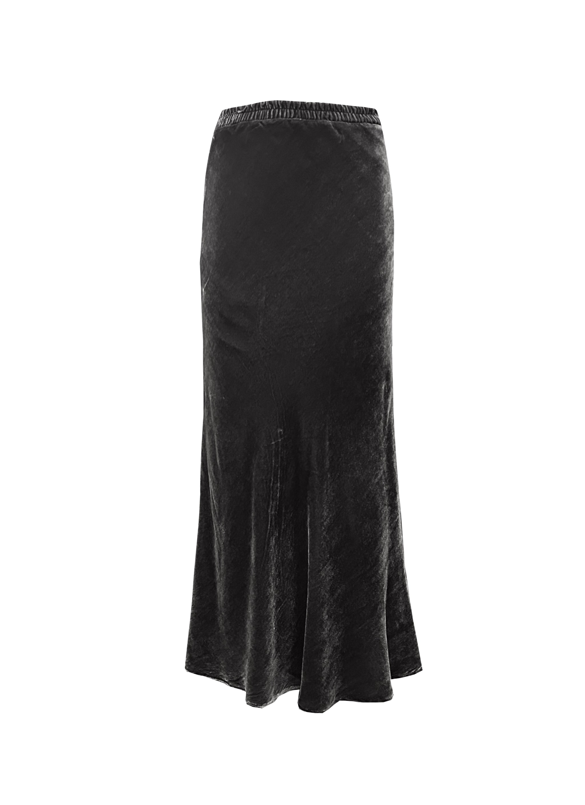 Velvet Long Bias Skirt Black – Gold Hawk Clothing - Main Image
