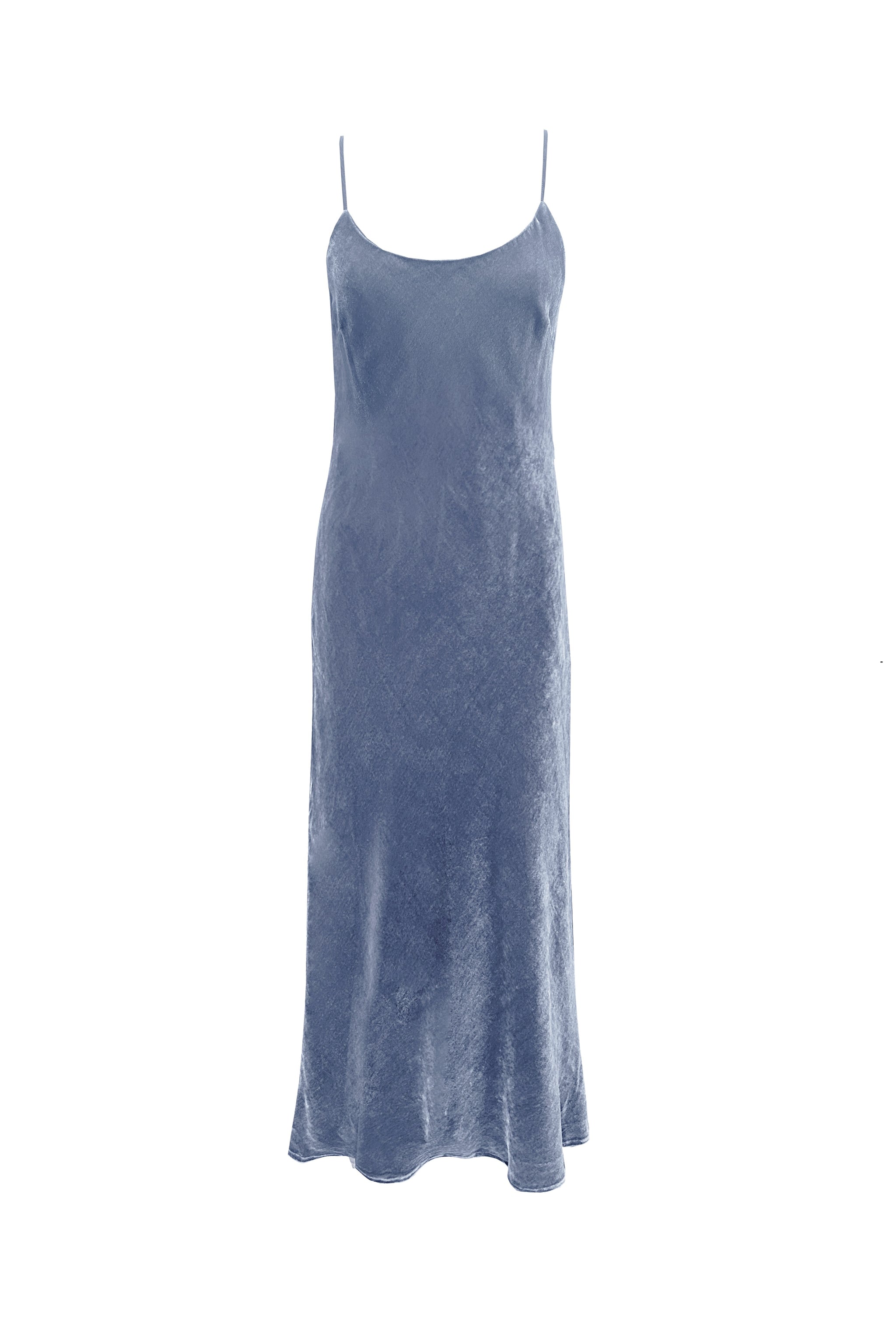 Velvet Strap Long Bias Dress - Ash Blue Ash Blue / S Velvet Strap Long Bias Dress - Ash Blue Ash Blue / S