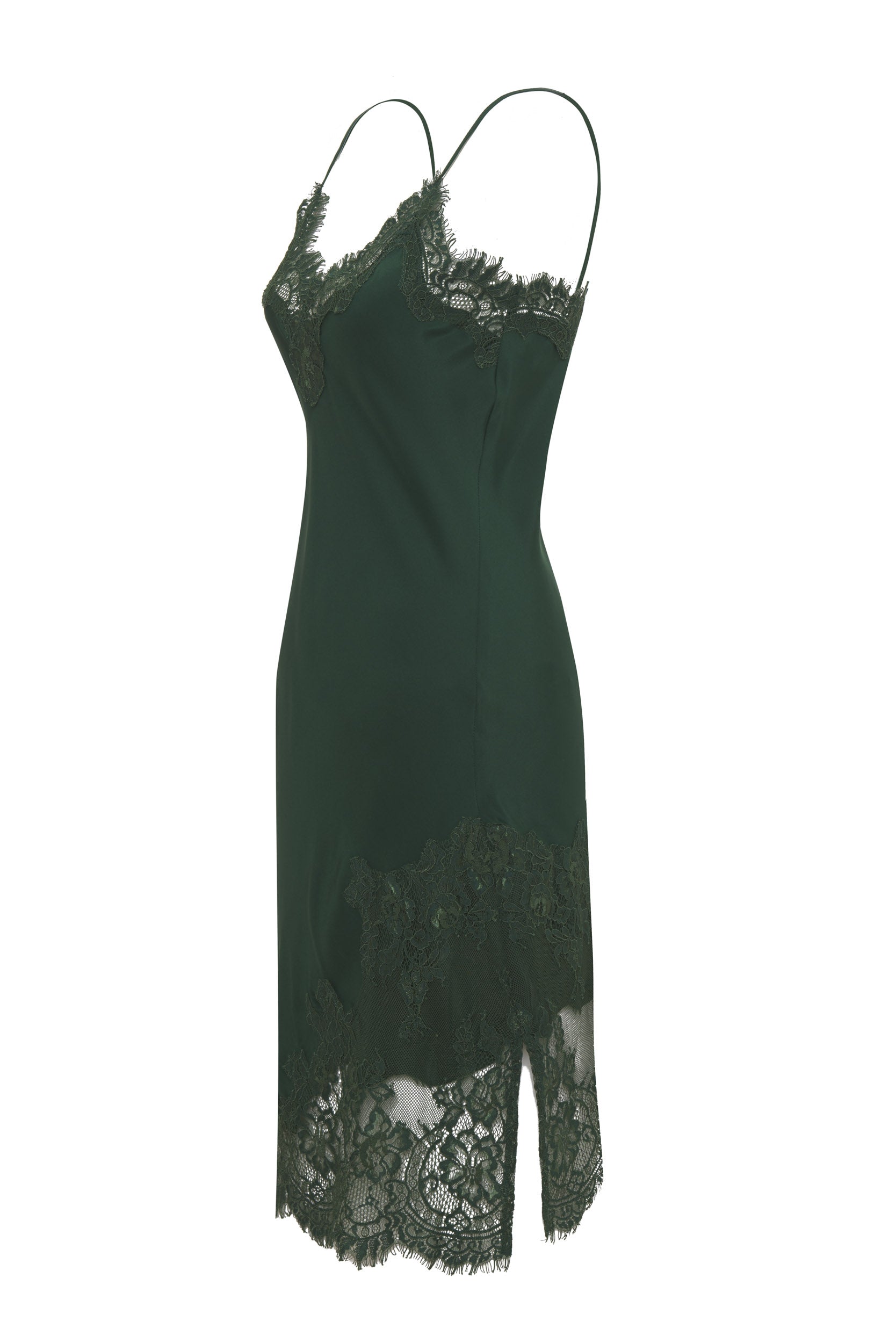 Grace Lace Silk Dress - Hunter Hunter / L Grace Lace Silk Dress - Hunter Hunter / L