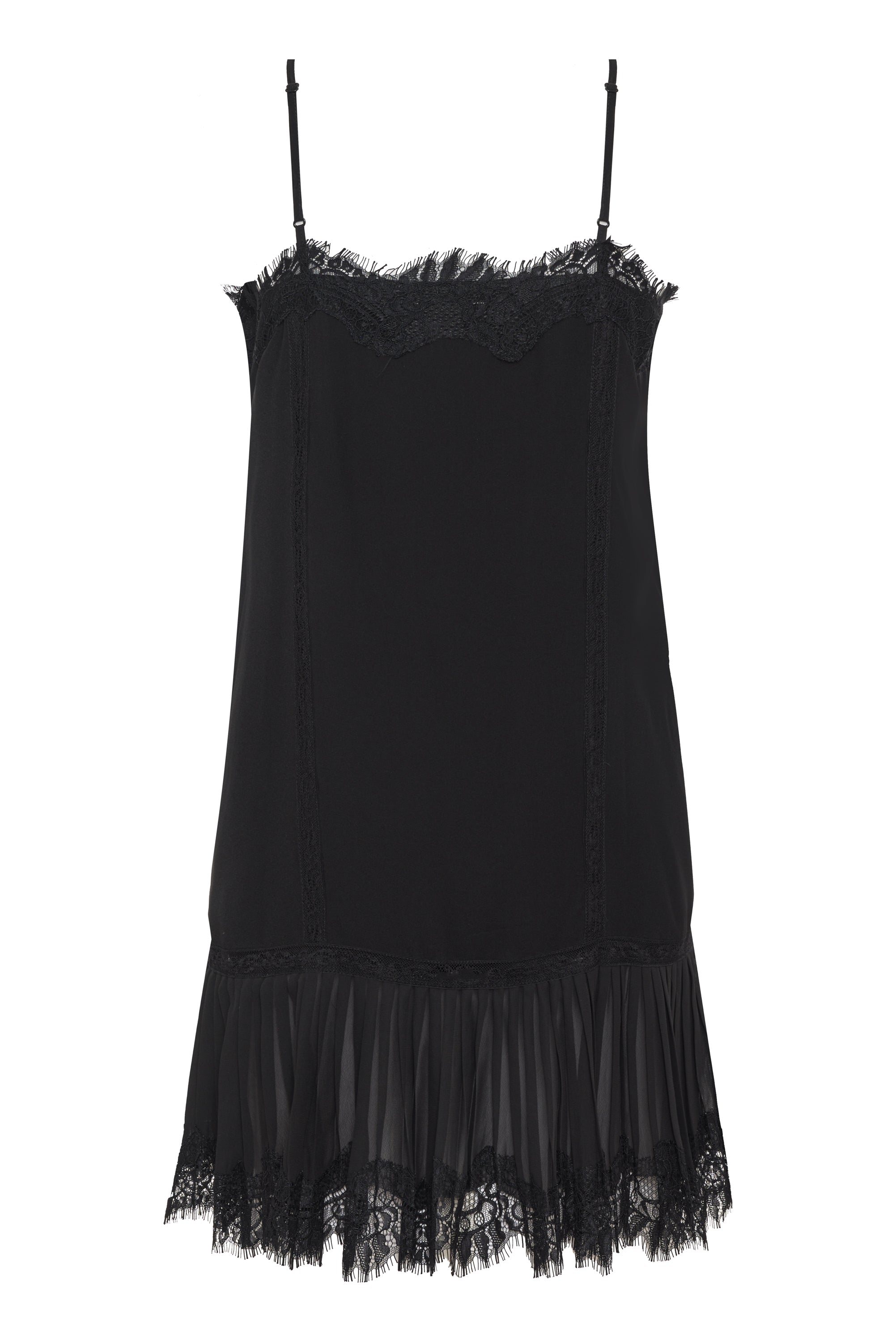 Pleated Lace Silk Dress Black Black / S Pleated Lace Silk Dress Black Black / S
