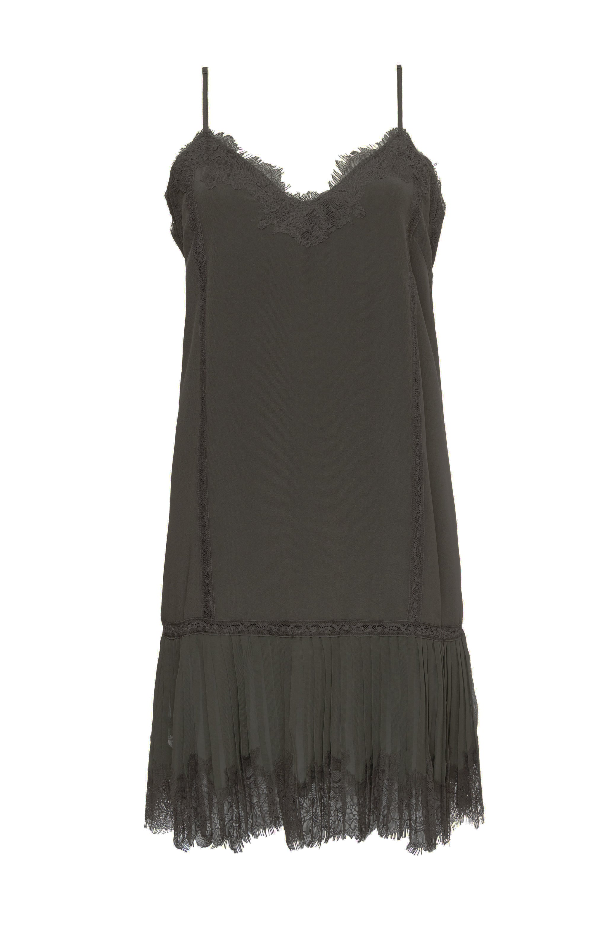 Pleated Lace Silk Dress Pewter Pewter / L