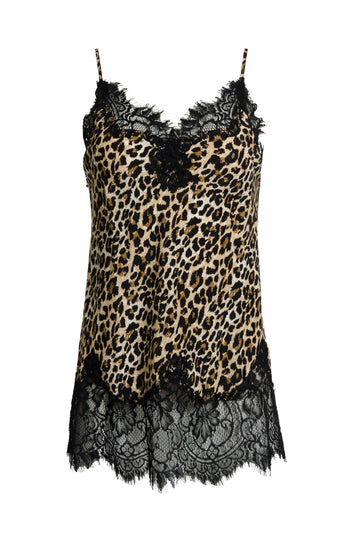 The Coco Silk Print Lace Cami in mocca animal.