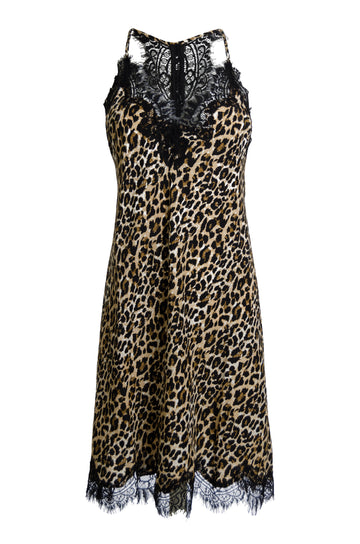 The Animal Print Racerback Silk Dress in mocca leopard print.