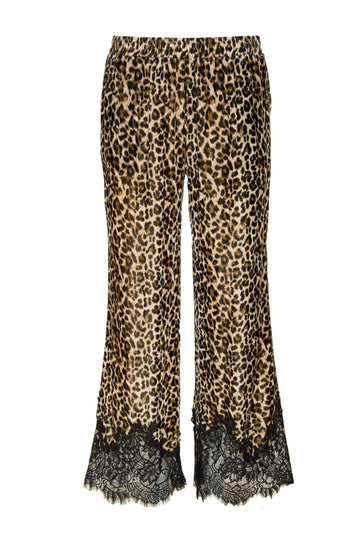 The Animal Print Velvet Ginger Lace Pants in mocca leopard print.
