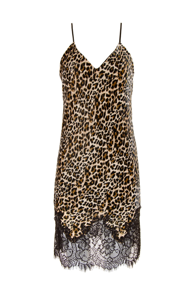 The Animal Print Velvet Ginger Slip Dress in mocca leopard animal print.