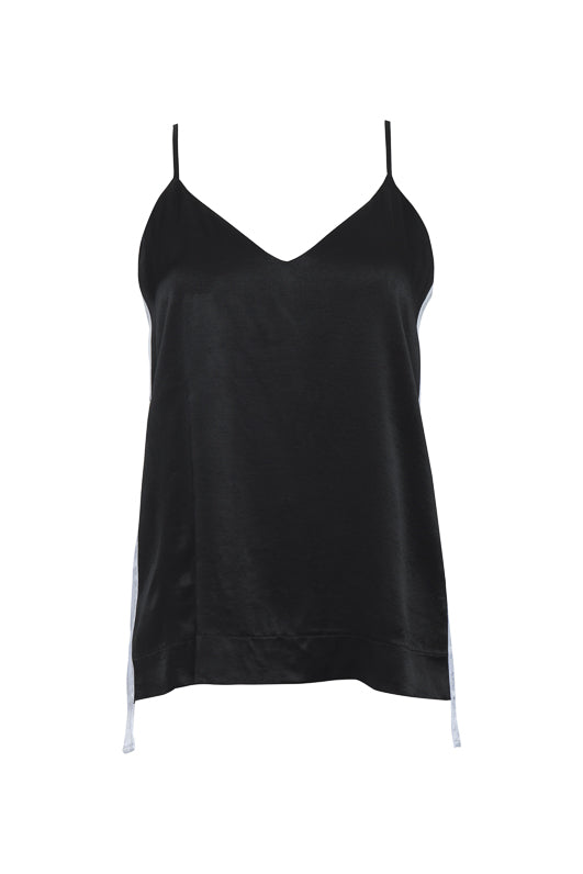 The Hayley Camisole in black with bright white stripe on sides.