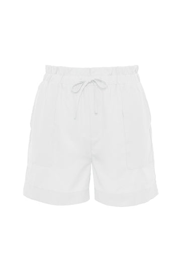 The Tencel Paperbag Short in bright white.