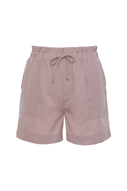 The Tencel Paperbag Short in muted rose.