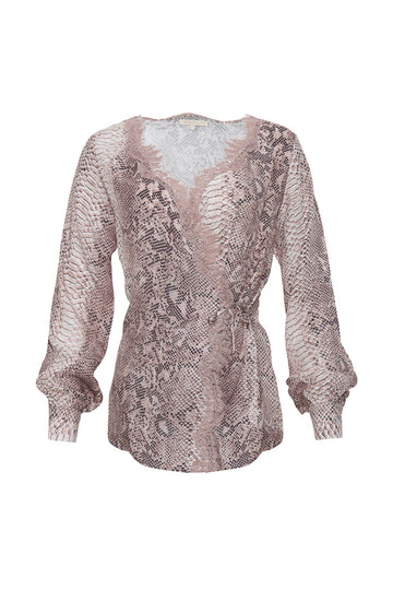 The Python Wrap Top in muted rose python.