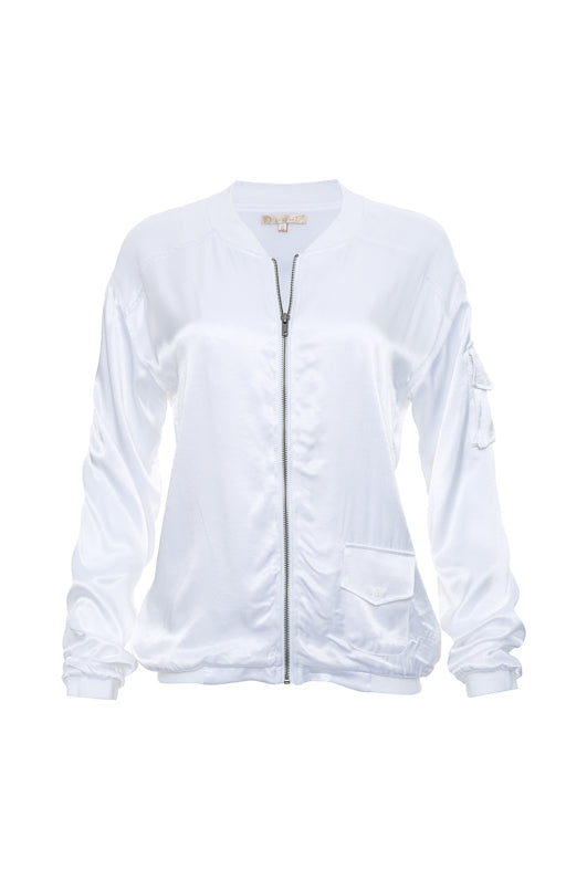 The Hayley Bomber Jacket in bright white.
