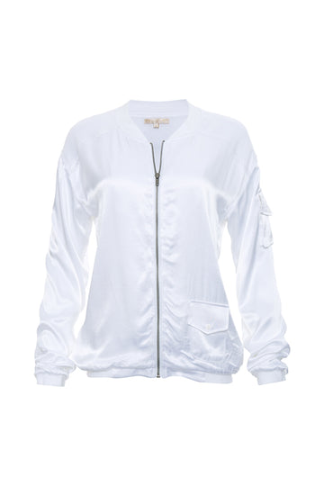 The Hayley Bomber Jacket in bright white.