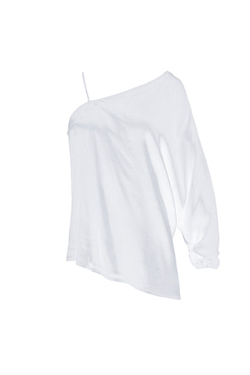The Hayley One Shoulder Top in bright white.