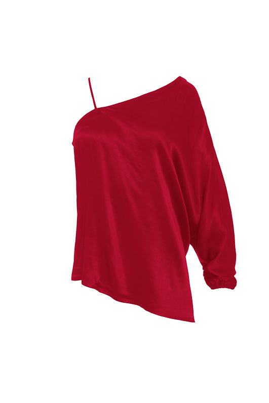 The Hayley One Shoulder Top in fiery red.