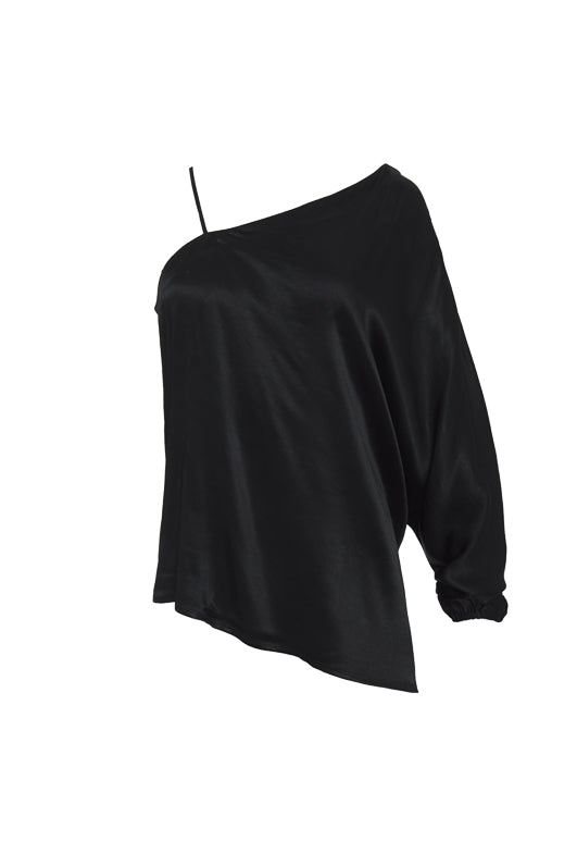 The Hayley One Shoulder Top in black.