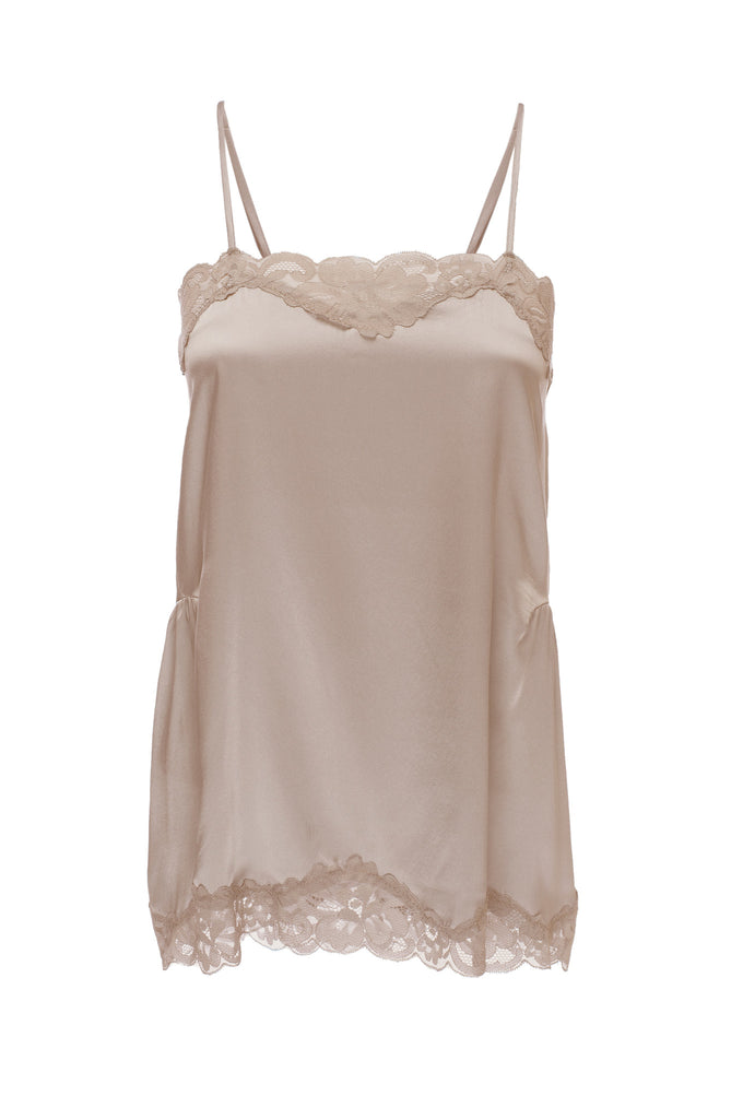 The Charlotte Lace Silk Cami in nude.