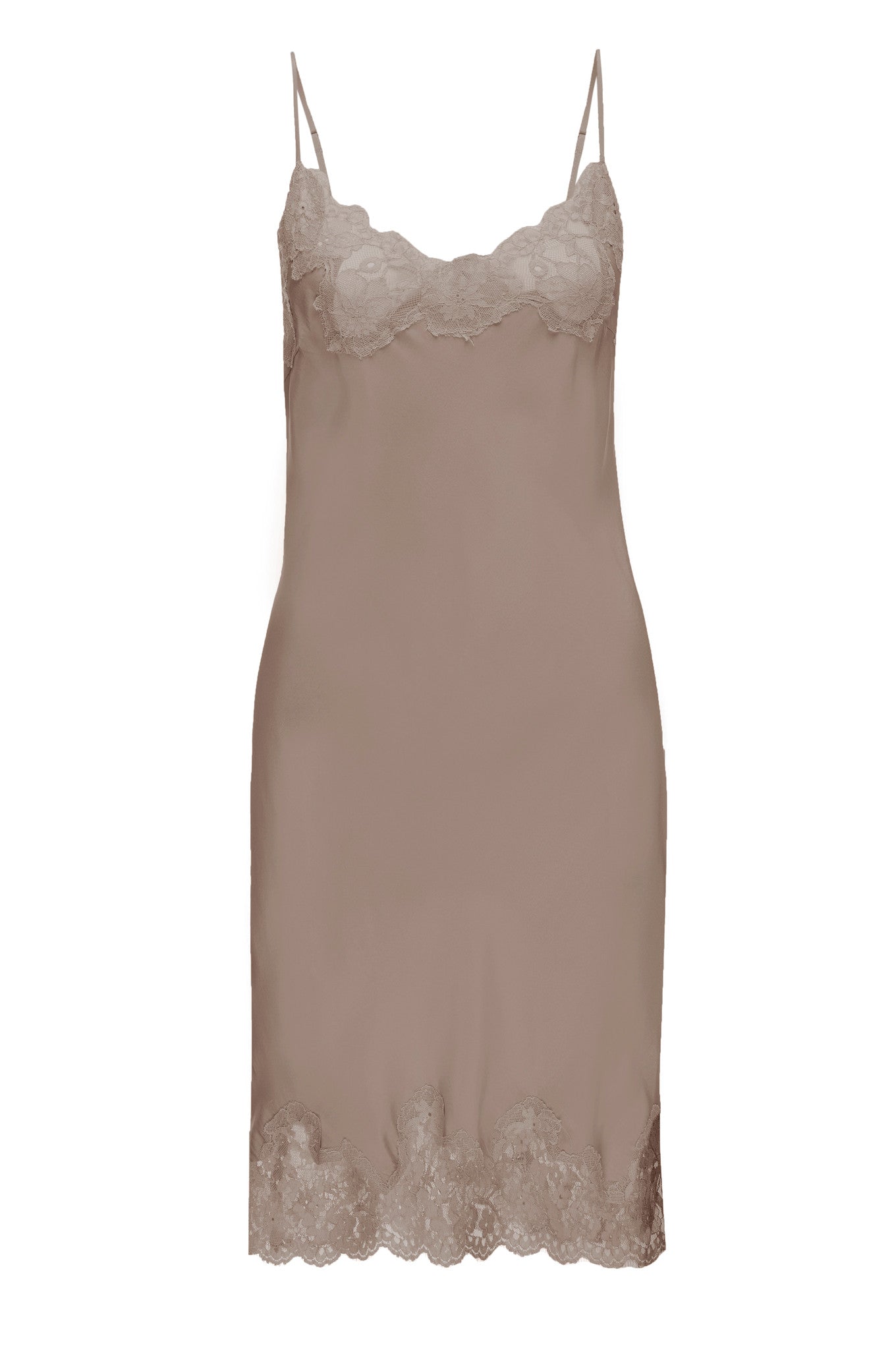 slim fit dress slacks Marilyn Lace Silk Slip Dress Taupe Taupe / S