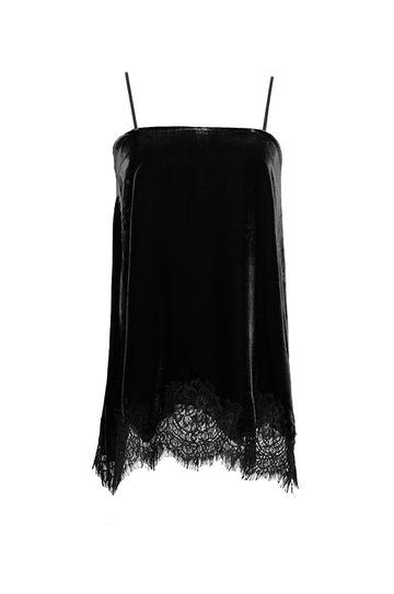 The Anastasia Lace Velvet Cami in black.