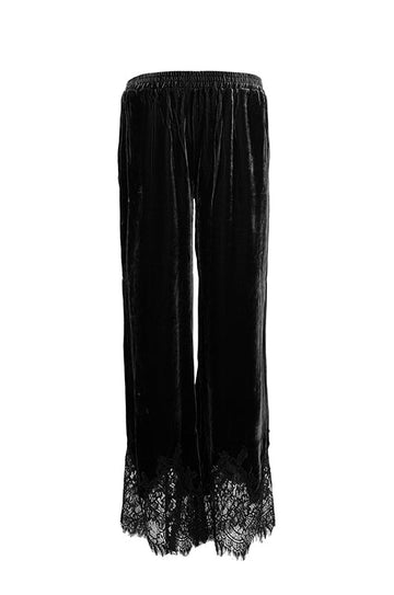 The Anastasia Lace Velvet Pant in black.