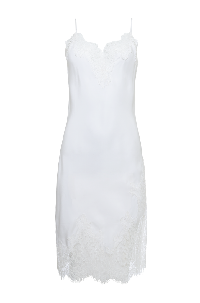 The Grace Lace Silk Dress in white.