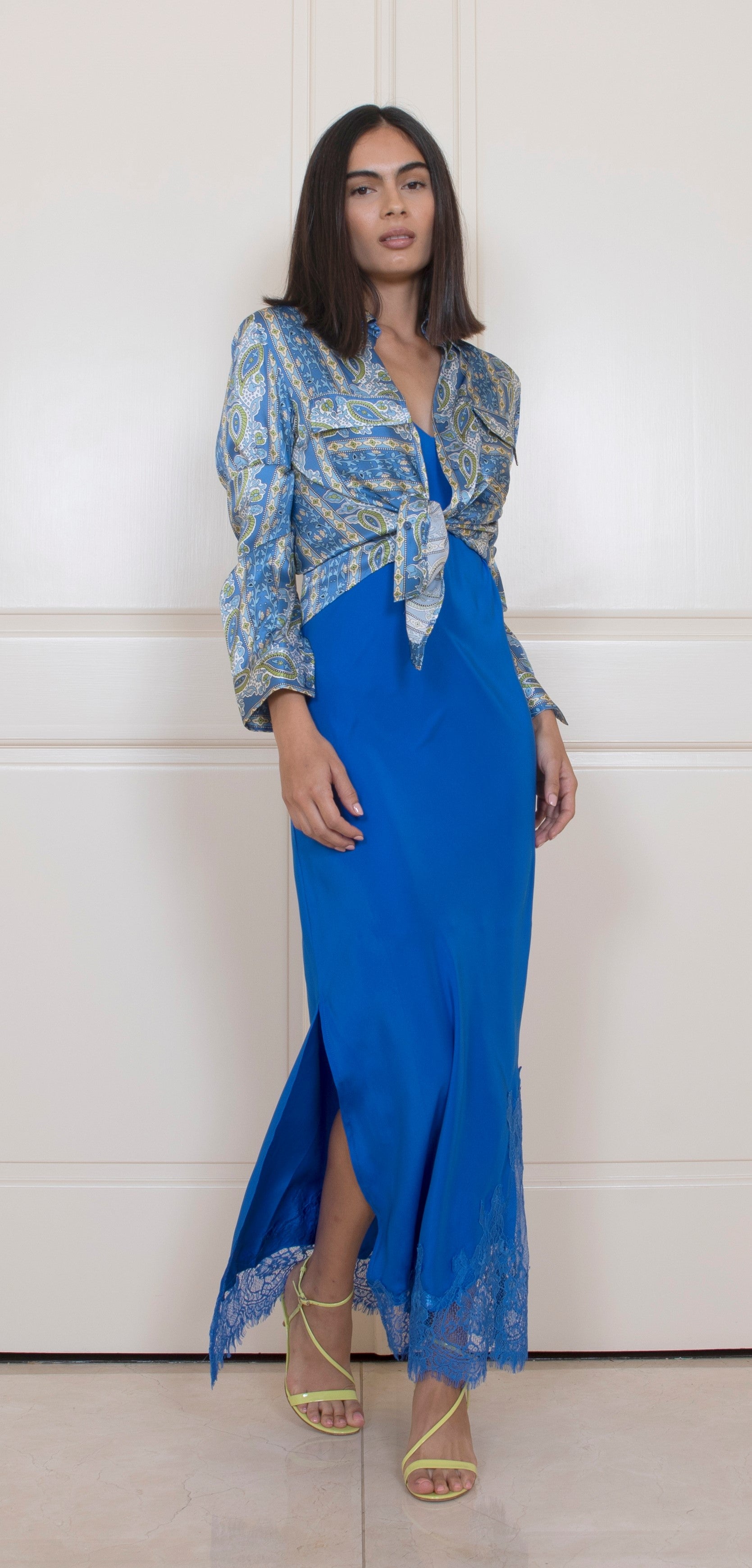 Long Silk Lace Slip Dress True Blue True Blue / L Long Silk Lace Slip Dress True Blue True Blue / L