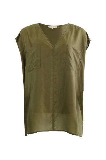 The Habotai Relaxed Silk Tee in olive.