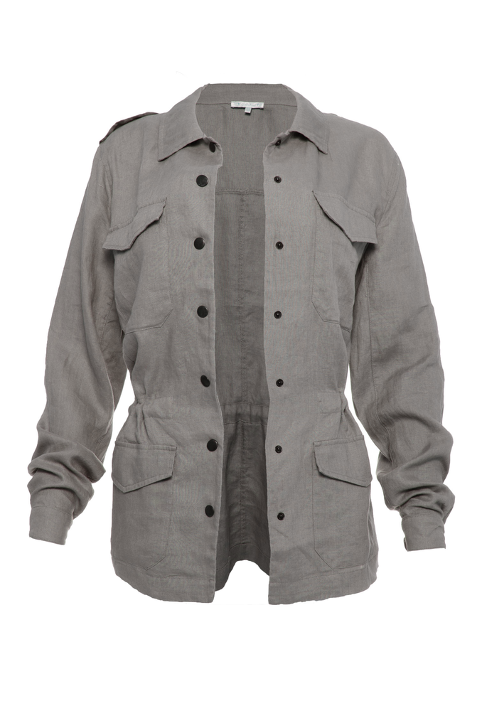 The Linen Army Jacket in steeple grey.
