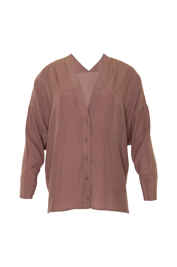 The Solid Silk Wedge Shirt in rose taupe.