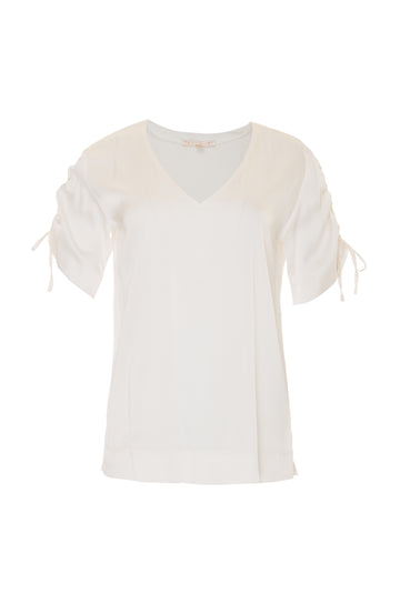 The Ruched V-Neck Tee in dove.