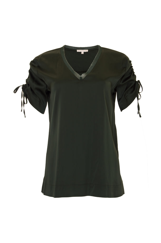 The Ruched V-Neck Tee in duffel green.