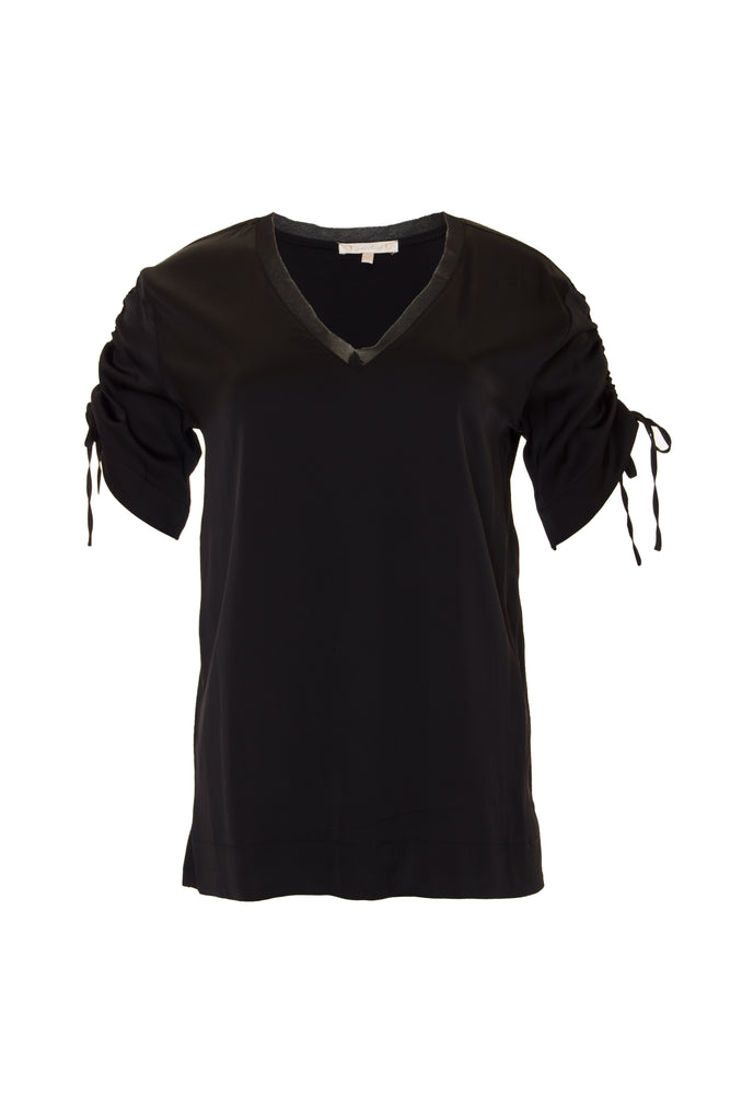 The Ruched V-Neck Tee in black.