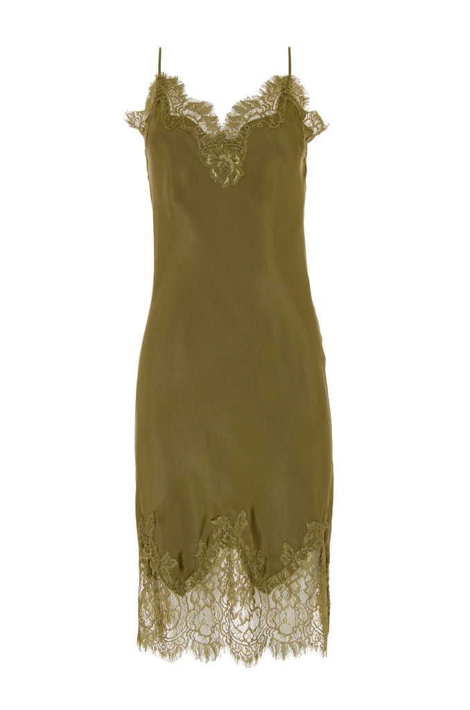 The Coco Bodice Lace Dress in olive.