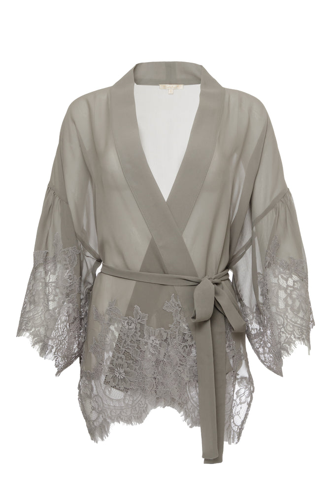 The Coco Silk Lace Kimono in steeple grey.