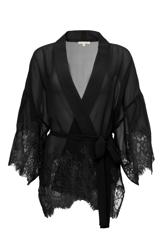 The Coco Silk Lace Kimono in black.