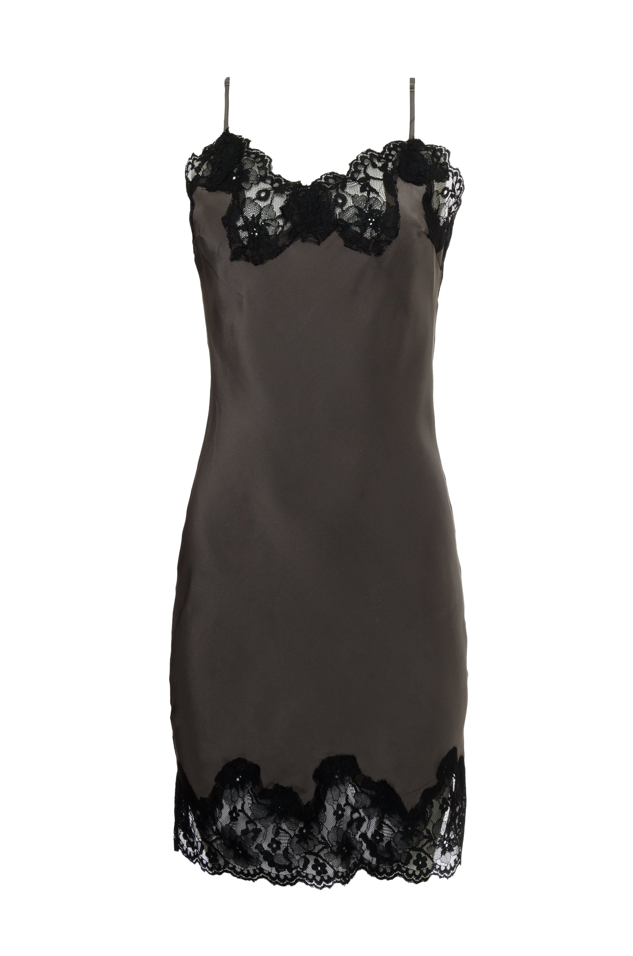 Marilyn Lace Silk Slip Dress Pewter Black Pewter Black / S