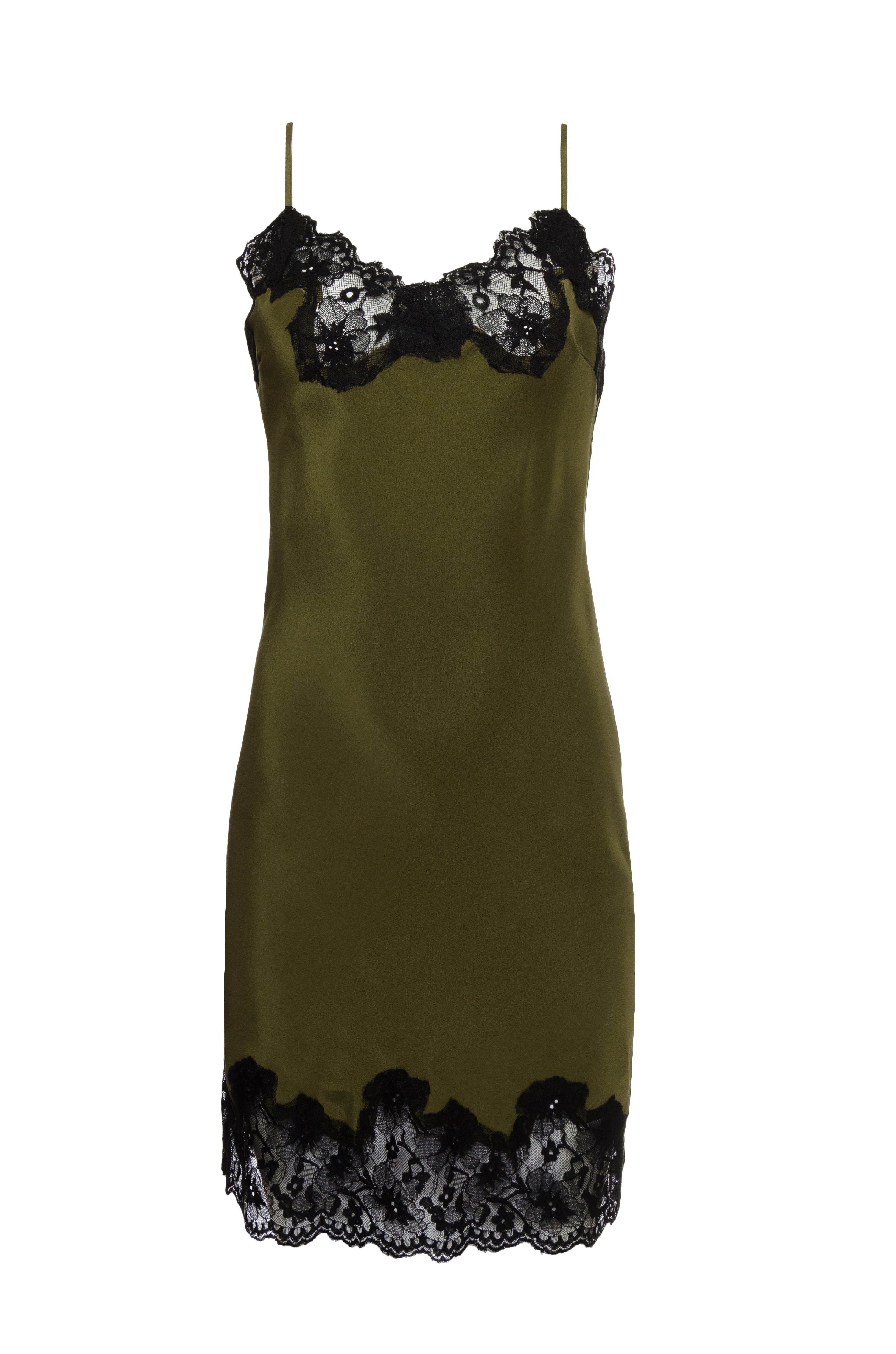 Marilyn Lace Silk Slip Dress Olive Black Olive Black / S