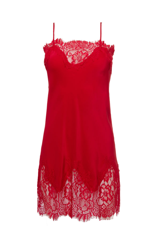 The Coco Lace Silk Tunic in red.