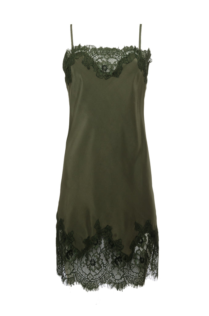 The Coco Lace Silk Tunic in olive.