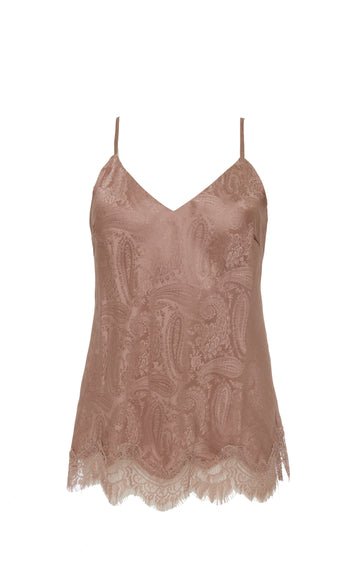 The Emma Silk Jacquard Cami in rose taupe.