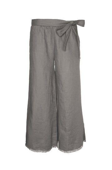 The Wide Leg Linen Belted Pants in steeple grey.