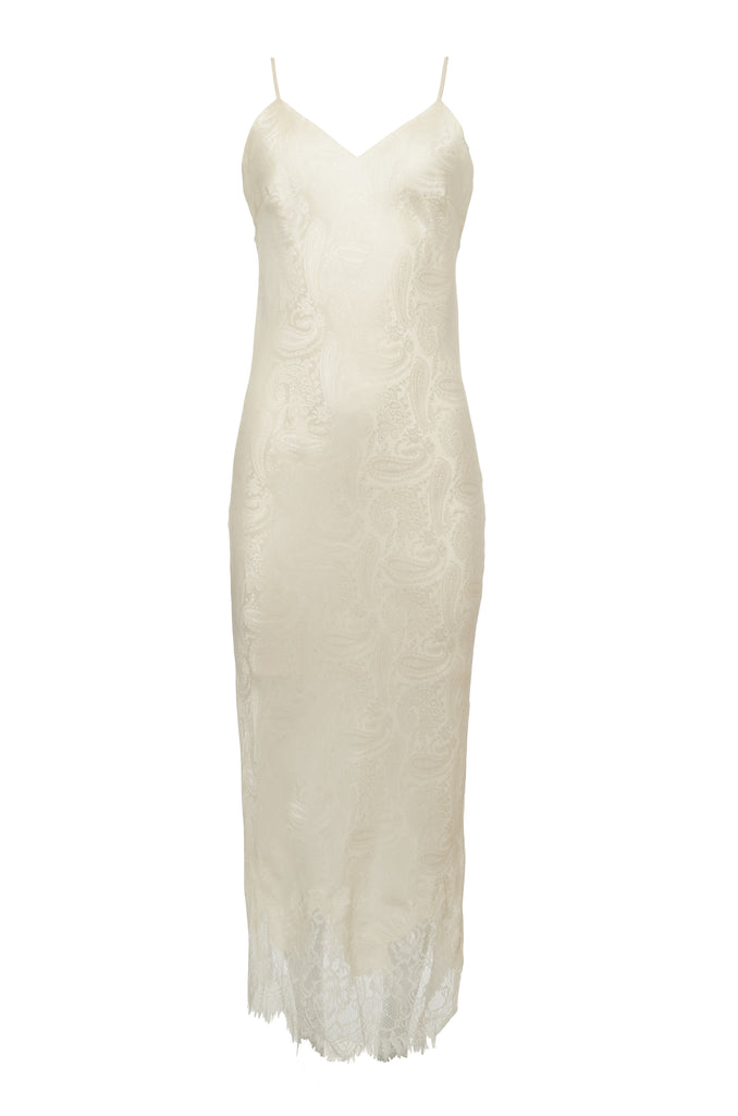 The Emma Silk Jacquard Slip Dress in dove.