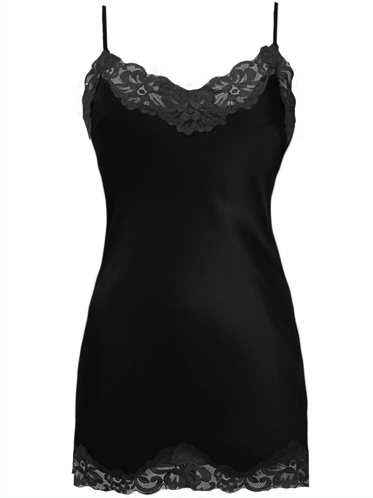 The Floral Lace Silk Tunic in black.